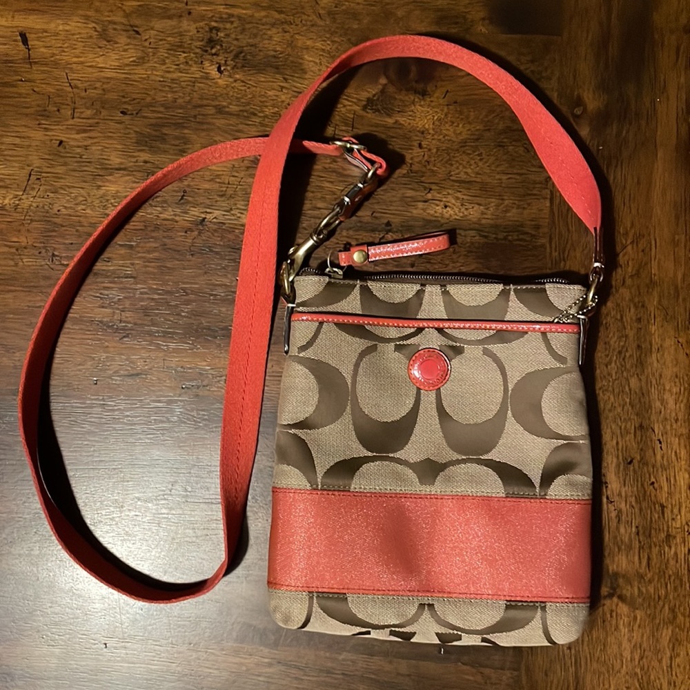 Coach Side Purse Crossbody Brown Orange NEW